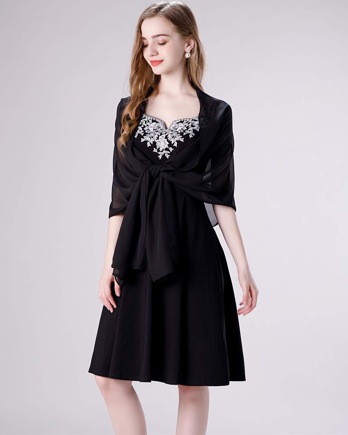 Soft Chiffon Scarve Shawls Wraps for Dresses Women Accessories Black V1259-DP01-A-3608