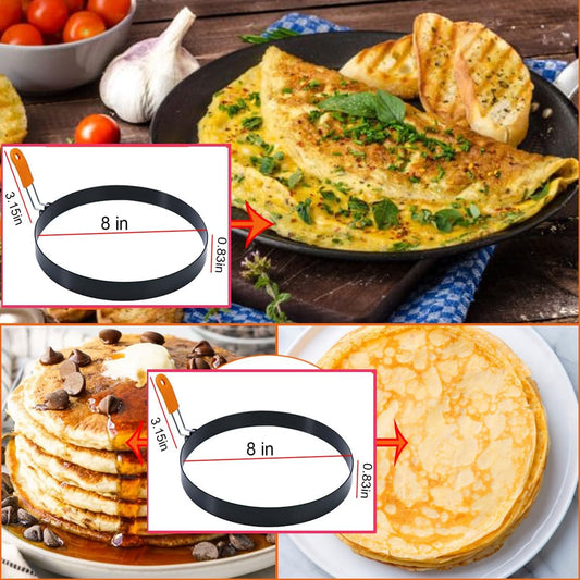 Large 2 Packs 8" Omelette Ring for Griddle,Stainless Steel 8 Inch Griddle Omelet Rings,Non-Stick Pancake Egg V1259-DP01-A-3616