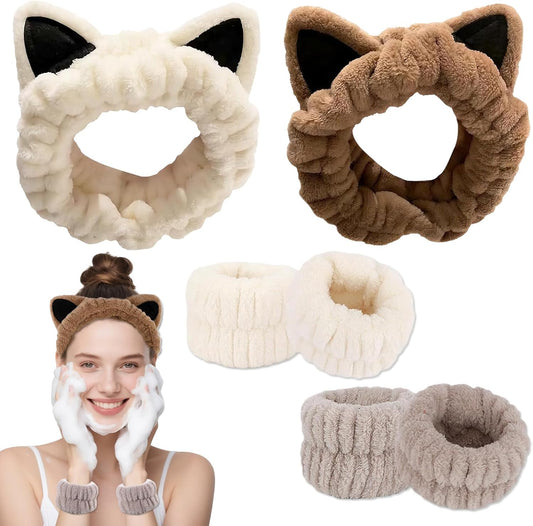 4-Piece Set Headband for Washing Face, Cute Makeup Headband & Wrist Bands to Wash Face, Skincare Headband, V1259-DP01-A-3624
