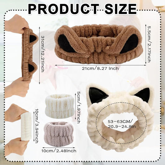 4-Piece Set Headband for Washing Face, Cute Makeup Headband & Wrist Bands to Wash Face, Skincare Headband, V1259-DP01-A-3624