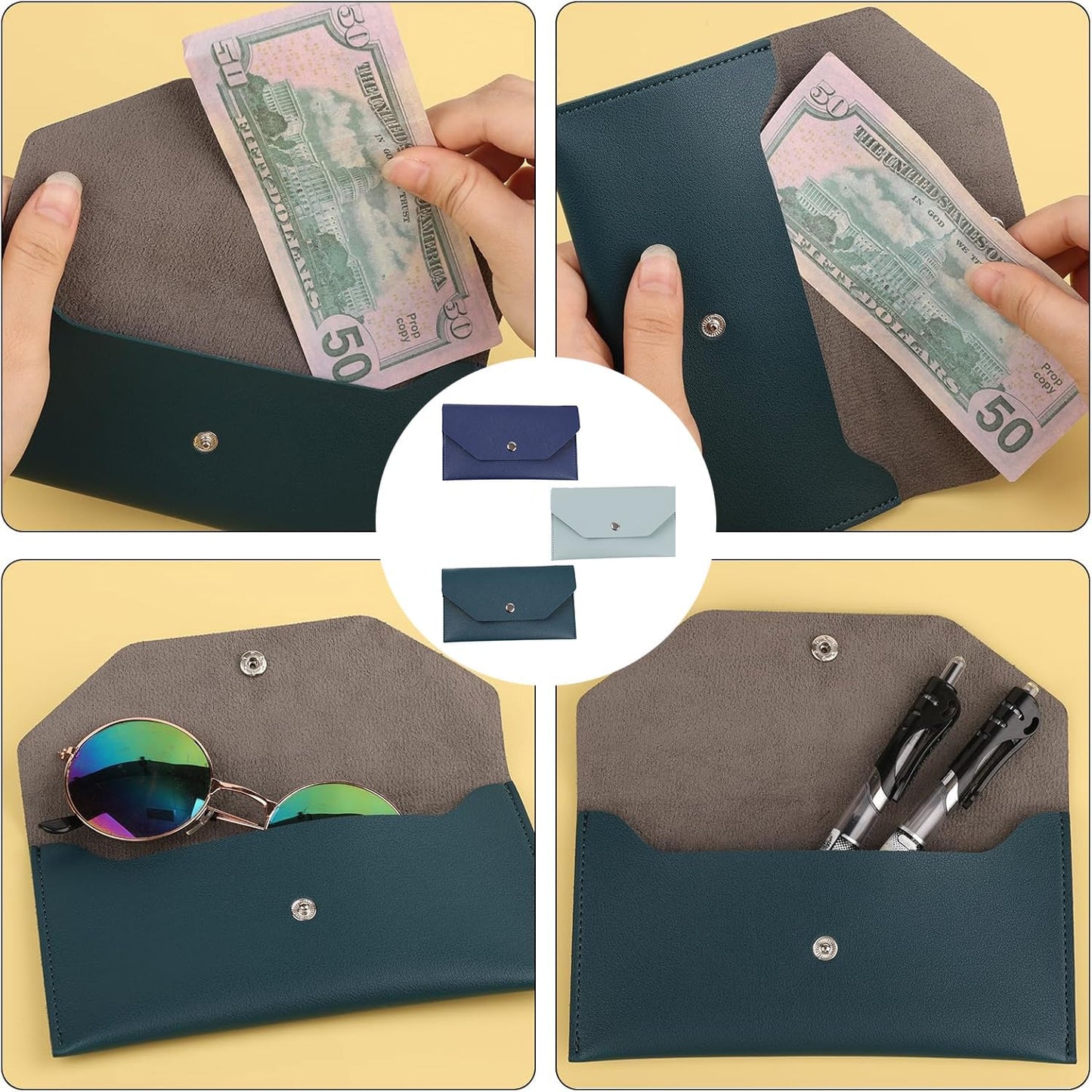 3PCS Leather Cash Envelope Wallet, Reusable Cash Envelope Wallet for Travel and Budgeting V1259-DP01-A-3627