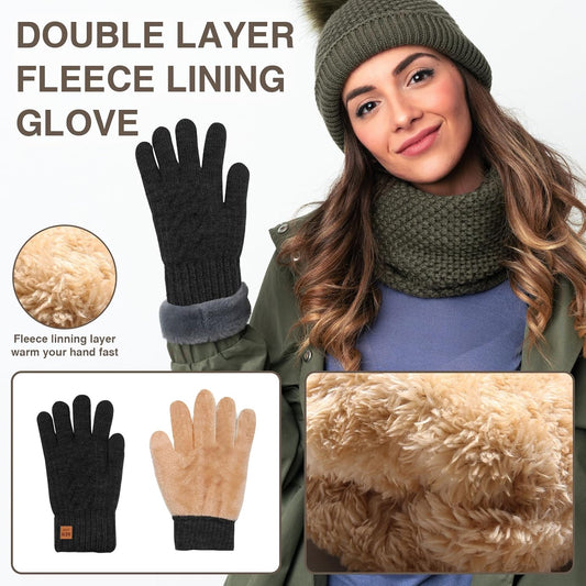 Winter Thermal Gloves Men Women, Thick Knited Touch Screen Gloves Warm Fleece Lined Gloves for Driving Running V1259-DP01-A-3628