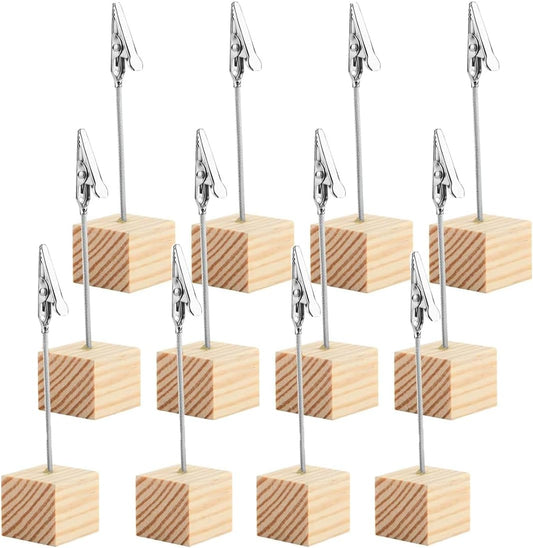 12 Pcs Wooden Memo Clips Holder Table Numbers Place Card Holders Lightweight Wood Cube Base, Memo Photo V1259-DP01-A-3635