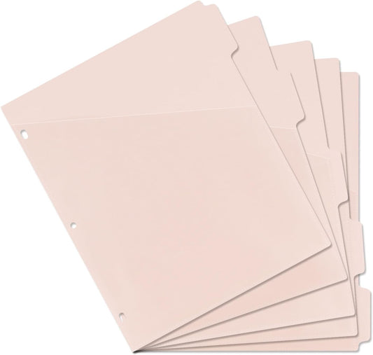 A4 Binder Pockets Dividers with Pockets Plastic 6-Ring Binder Divider Bags, Sturdy 3 Holes 5-Tab Dividers V1259-DP01-A-3637