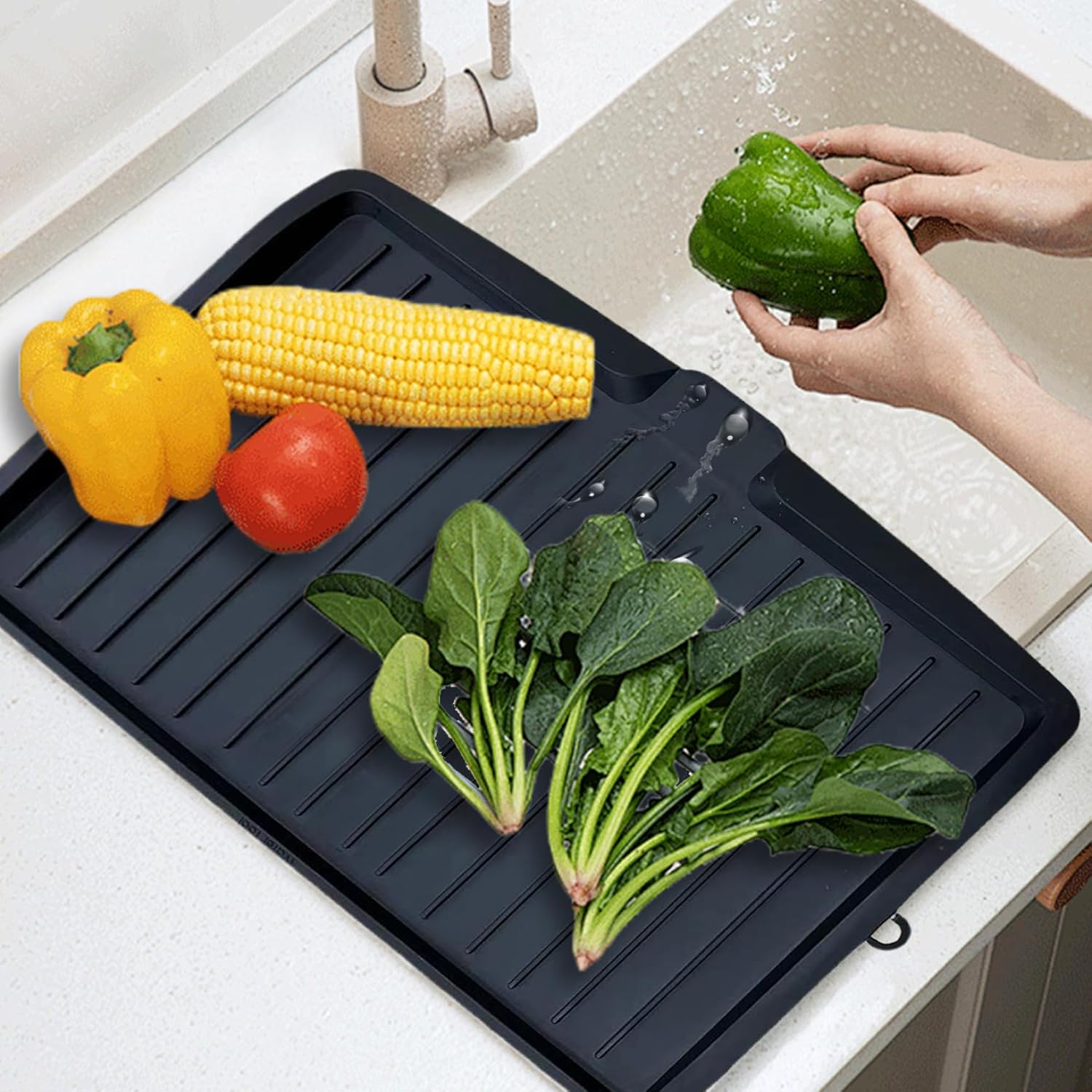 Dish Drain Board Tilt PP Dish Drainer 17.6x12.2x1.2in Quick Dry Dish Drain with Drain Port Multipurpose Dish V1259-DP01-A-3641