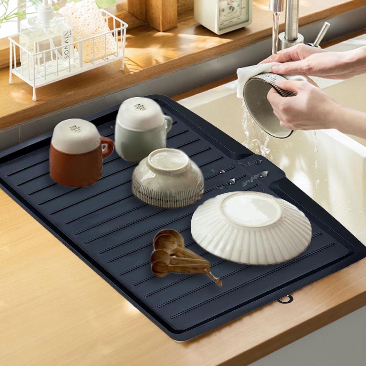 Dish Drain Board Tilt PP Dish Drainer 17.6x12.2x1.2in Quick Dry Dish Drain with Drain Port Multipurpose Dish V1259-DP01-A-3641