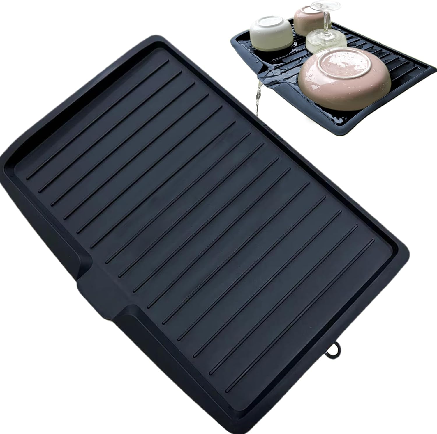 Dish Drain Board Tilt PP Dish Drainer 17.6x12.2x1.2in Quick Dry Dish Drain with Drain Port Multipurpose Dish V1259-DP01-A-3641