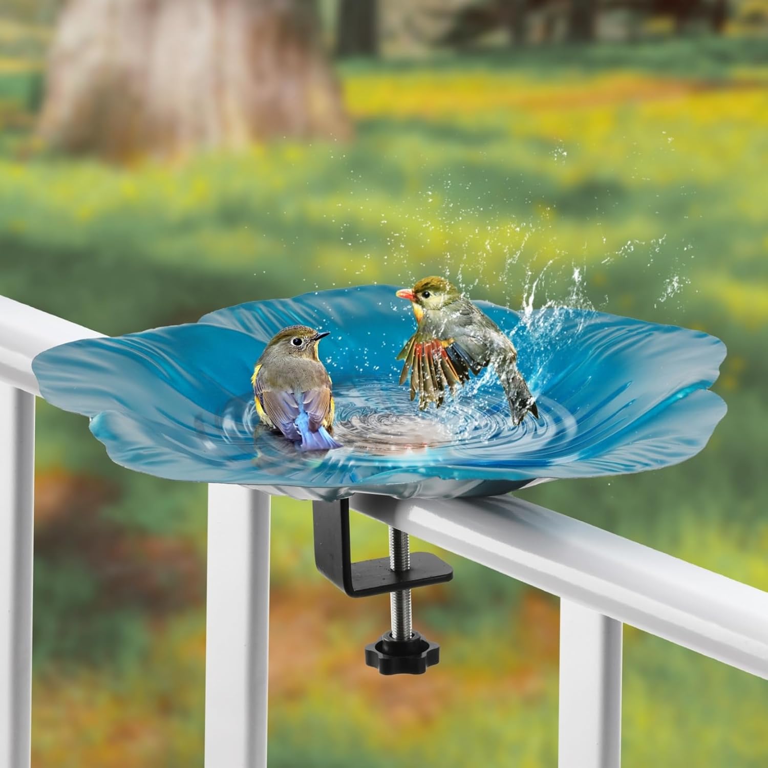 Deck Mounted Bowl Bird Bath for Railing Large 33cm Balcony Clearance Modern Bird Waterer with Stake Clam for V1259-DP01-A-3642