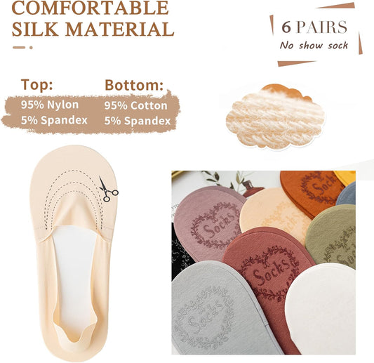 6 Pack No Show Socks Women Thin Socks Low Cut Liner Socks Non Slip Invisible for Flats Boat V1259-DP01-A-3643