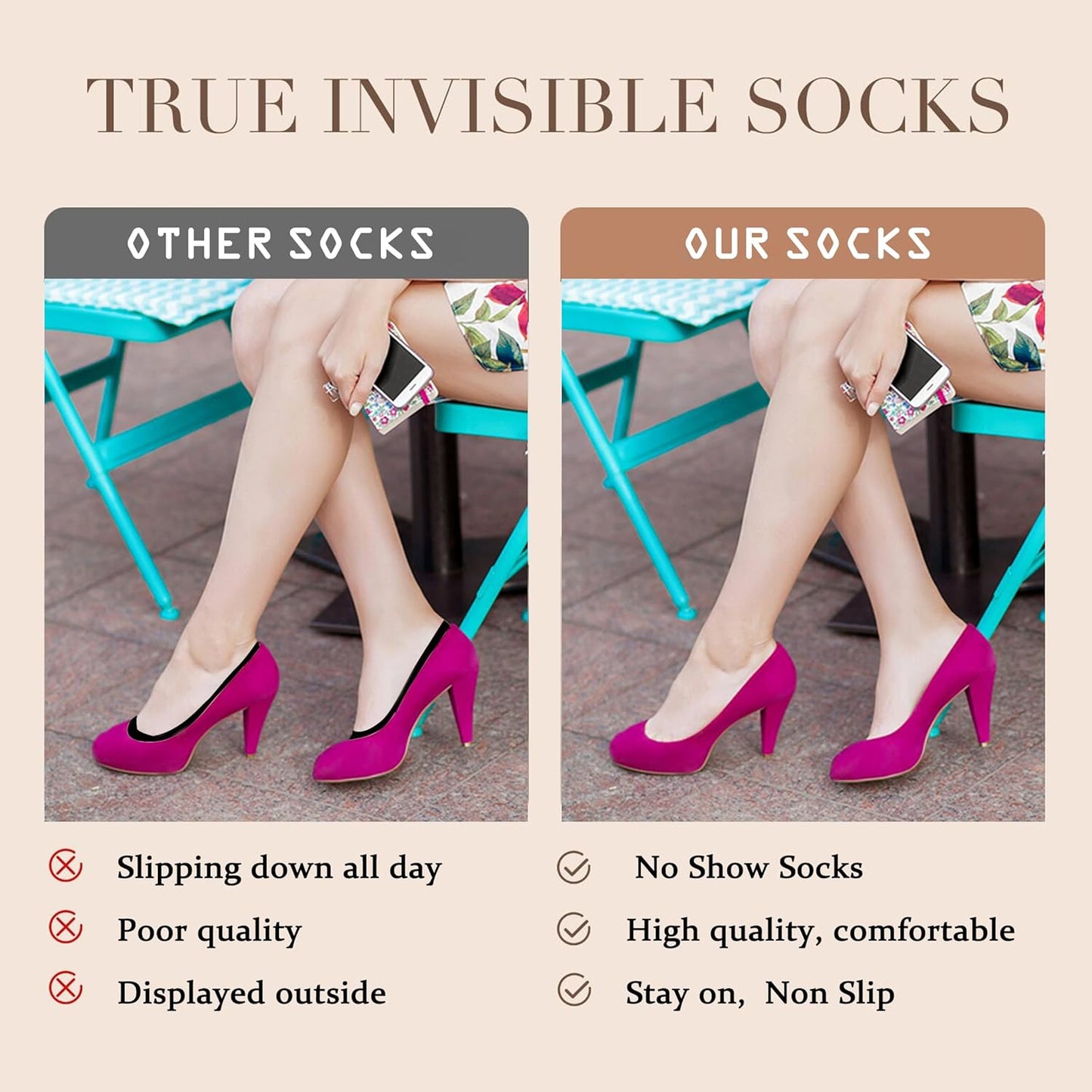 6 Pack No Show Socks Women Thin Socks Low Cut Liner Socks Non Slip Invisible for Flats Boat V1259-DP01-A-3643