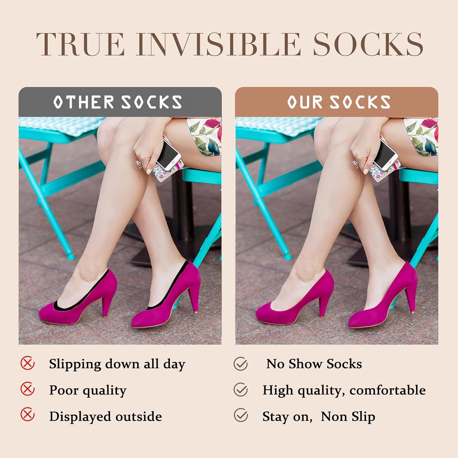 6 Pack No Show Socks Women Thin Socks Low Cut Liner Socks Non Slip Invisible for Flats Boat V1259-DP01-A-3643