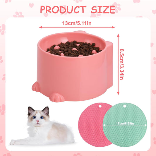 2-Pack Slow Feeder Cat Bowls, Raised Elevated Design with Anti-Slip Base & Ergonomic Neck Relief - Durable V1259-DP01-A-3644