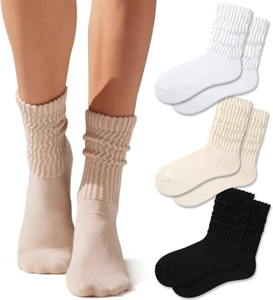 Crew Socks For Women Multipairs Cotton Cushioned Athletic Socks Retro Slouch Socks Mid Calf Rib Tube Socks V1259-DP01-A-3650