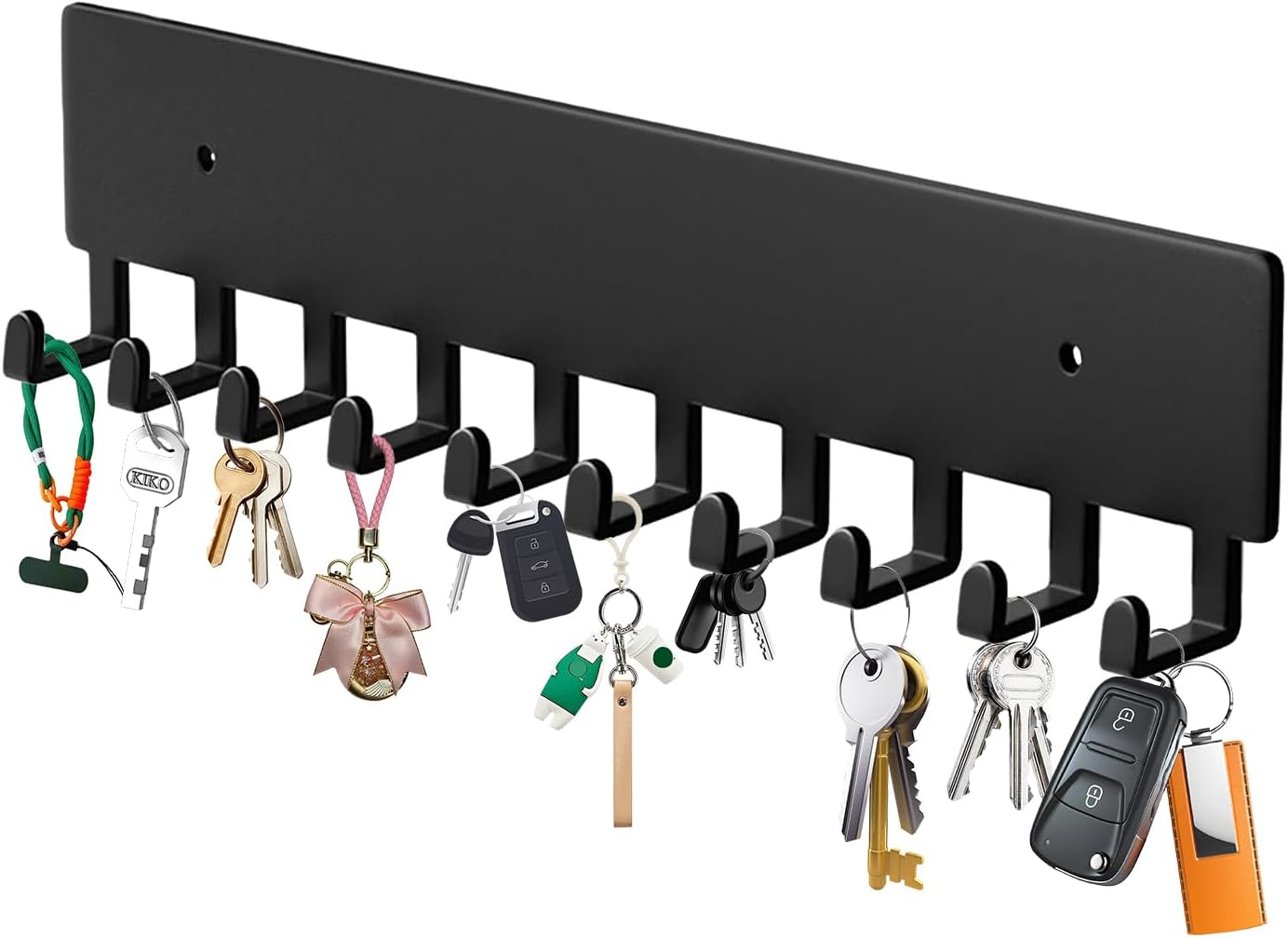 Wall Mount Key Holder with 10 Hooks - Key Rack for Entryway, Hallway, Office, Kitchen - Screw Mounted, V1259-DP01-A-3651