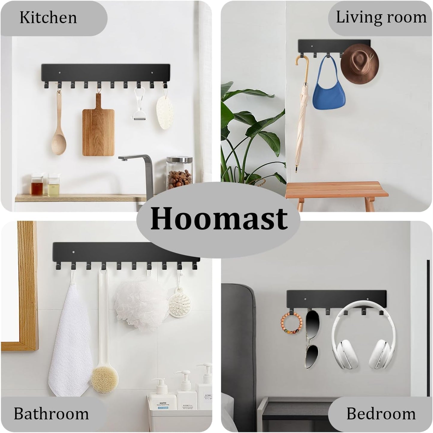Wall Mount Key Holder with 10 Hooks - Key Rack for Entryway, Hallway, Office, Kitchen - Screw Mounted, V1259-DP01-A-3651