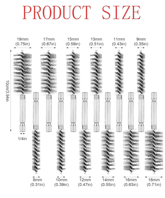 10 Pieces of Wire Brush Drilling Cleaning Brush Set, Stainless Steel Hole Cleaning Brush, 1/4 Inch Hexagonal V1259-DP01-A-3652