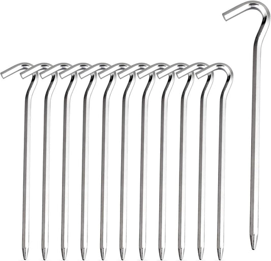 Aluminium Tent Stakes Pegs - 7'' Hexagon Rod Stakes Nail Spike Garden Stakes Camping Pegs for Pitching Tent, V1259-DP01-A-3658