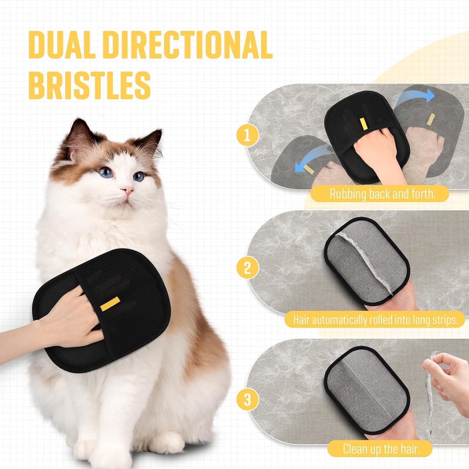 Double-Sided Pet Grooming Gloves - Electrostatic Hair Removal Tool, Cat & Dog Grooming (Plus size(2pcs)) V1259-DP01-A-3660