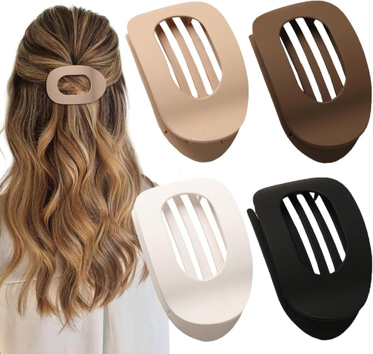 4 PCS Flat Hair Clips, Round Lay Down Claw Clips for Women Girls, French Strong Hold Hair Barrettes for Thick V1259-DP01-A-3665