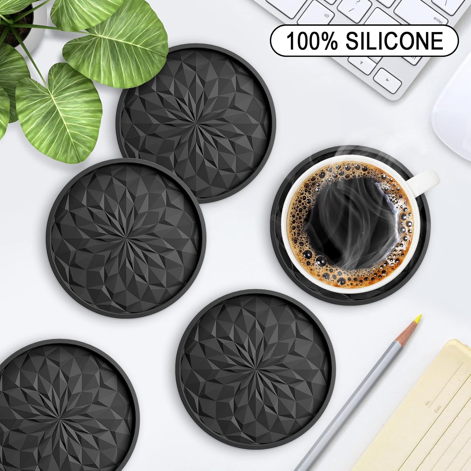 Silicone Coasters [6 Pack] Coasters with Holder - Drinking Coasters - Cup Mat for Drinks - Live for Hot or V1259-DP01-A-3667