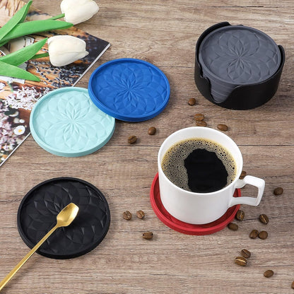 Silicone Coasters [6 Pack] Coasters with Holder - Drinking Coasters - Cup Mat for Drinks - Live for Hot or V1259-DP01-A-3667