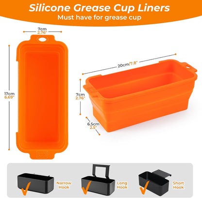 Silicone Grease Cup Liners 2-Pack: Blackstone Griddle Accessories - Reusable Foldable Drip Pan Liners for V1259-DP01-A-3672