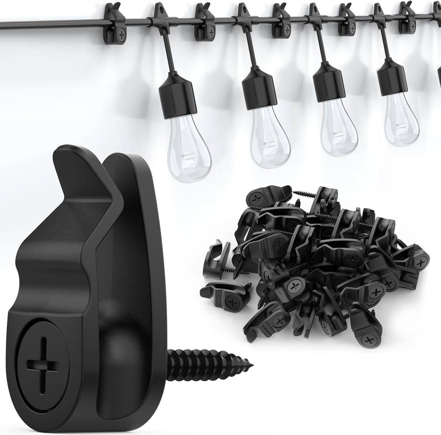 Outdoor String Lights Clips, Weatherproof Cable Hanger Hooks for Hanging Fairy Lights, Holiday Decor - Black, V1259-DP01-A-3673