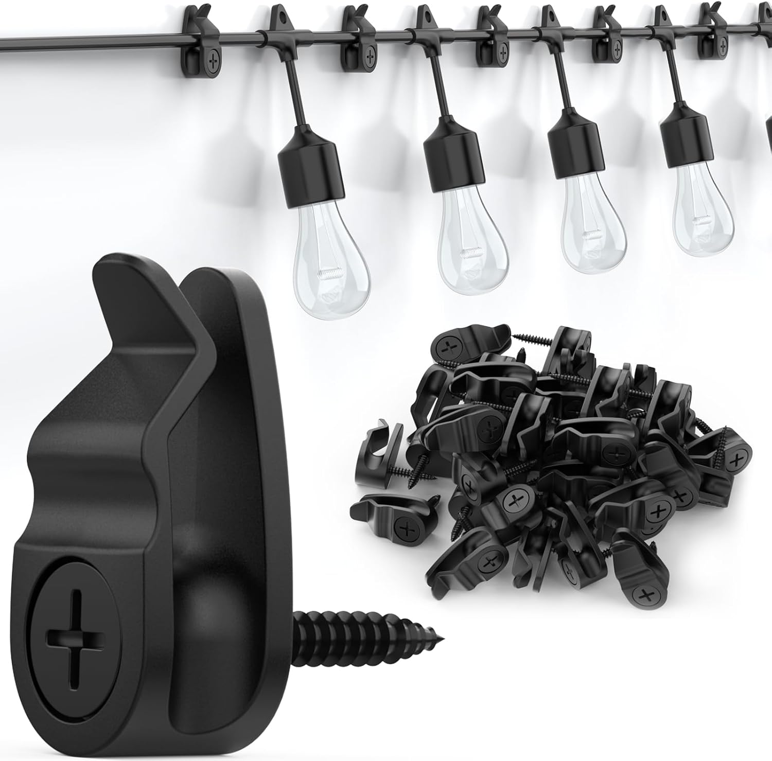 Outdoor String Lights Clips, Weatherproof Cable Hanger Hooks for Hanging Fairy Lights, Holiday Decor - Black, V1259-DP01-A-3673