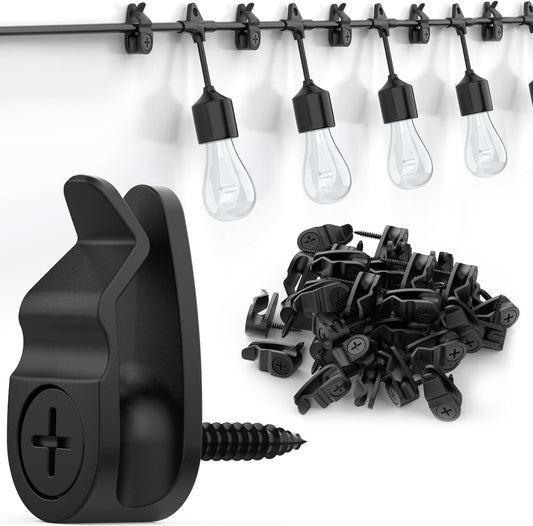 Outdoor String Lights Clips, Weatherproof Cable Hanger Hooks for Hanging Fairy Lights, Holiday Decor - Black, V1259-DP01-A-3673