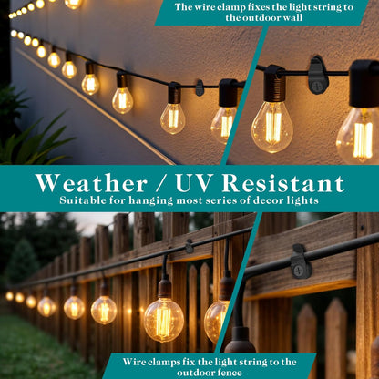 Outdoor String Lights Clips, Weatherproof Cable Hanger Hooks for Hanging Fairy Lights, Holiday Decor - Black, V1259-DP01-A-3673