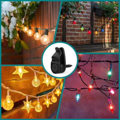 Outdoor String Lights Clips, Weatherproof Cable Hanger Hooks for Hanging Fairy Lights, Holiday Decor - Black, V1259-DP01-A-3673