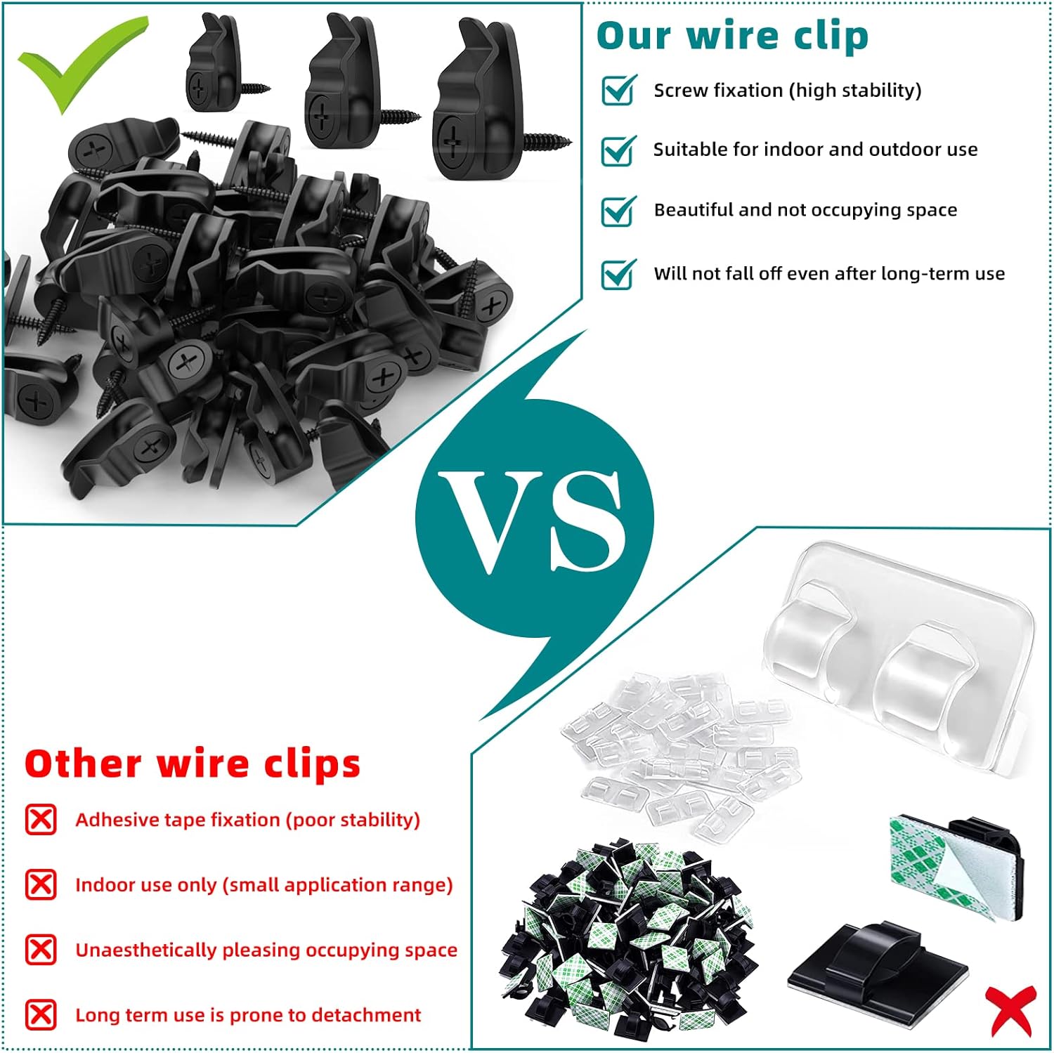 Outdoor String Lights Clips, Weatherproof Cable Hanger Hooks for Hanging Fairy Lights, Holiday Decor - Black, V1259-DP01-A-3673