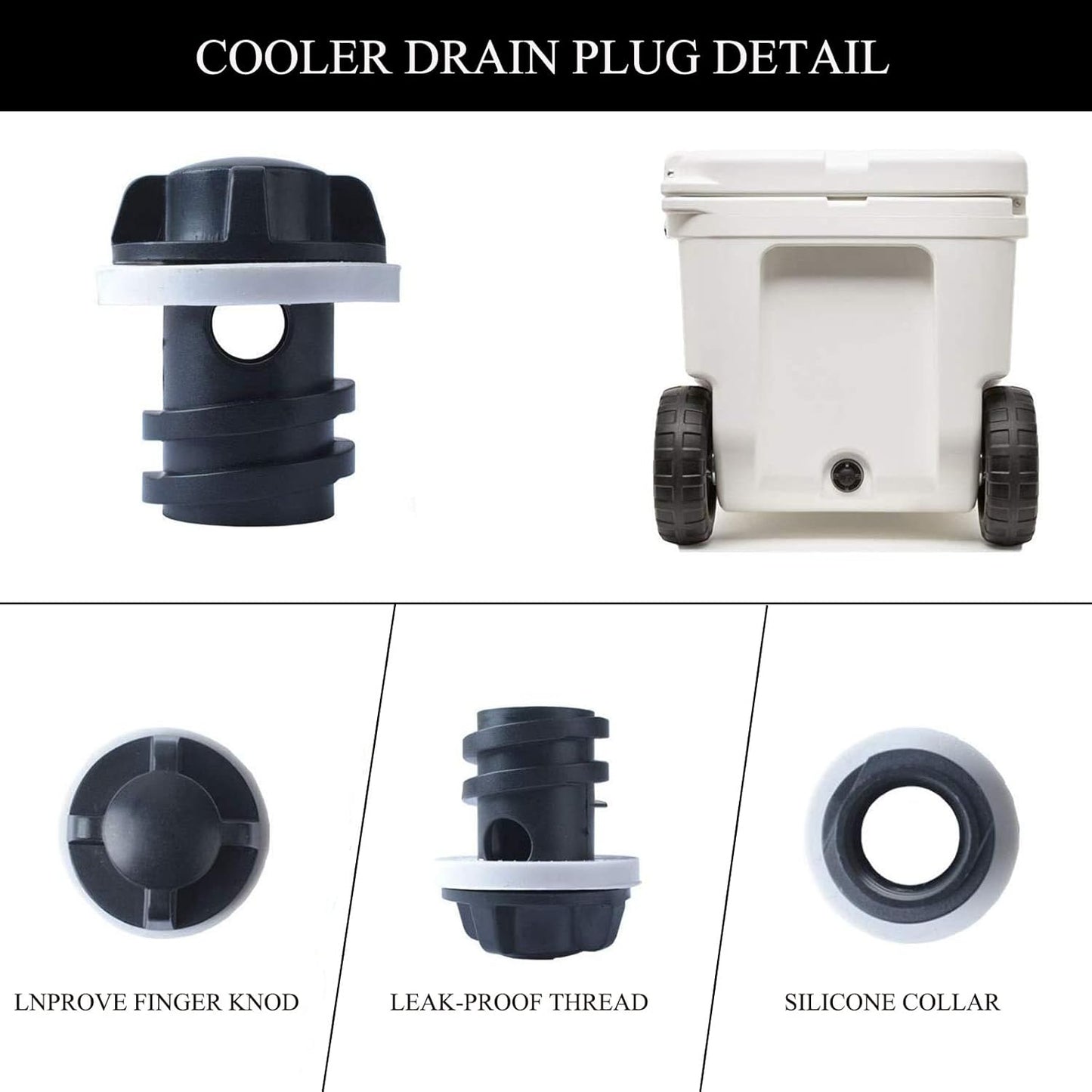 2 Pack Yeti Cooler Drain Plug Replacement Accessories - Compatible with Most Rotomolded Coolers - Leak-Proof V1259-DP01-A-3674
