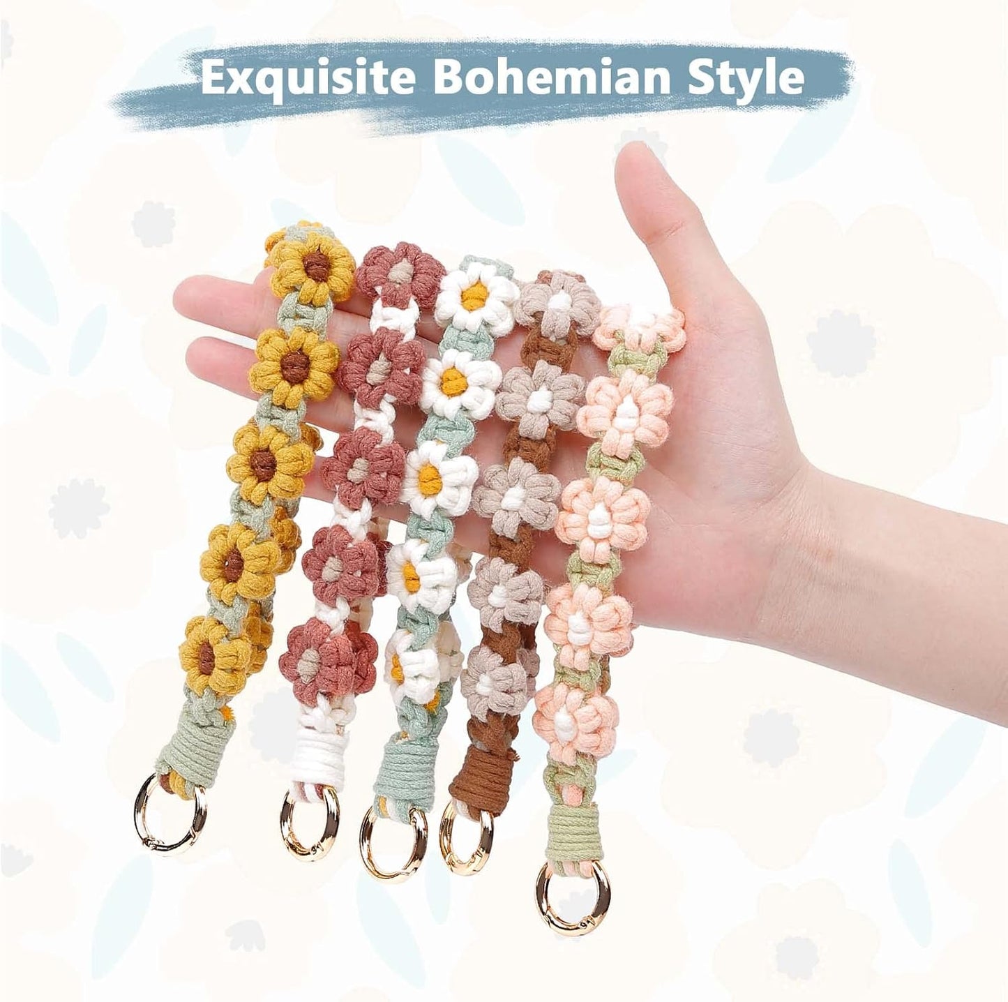 Boho Macrame Keychain Wristlet Keychain Weave Exquisite Keyring Holder Bracelet Handmade Wrist Lanyard for V1259-DP01-A-3675