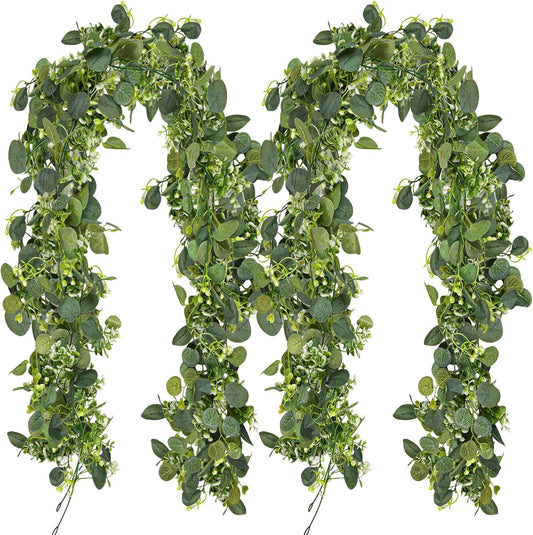 Eucalyptus Garlands, 2 Packs 5.8FT Long Faux Eucalyptus Leaves Garland Plant, Artificial Imitation Silver V1259-DP01-A-3699