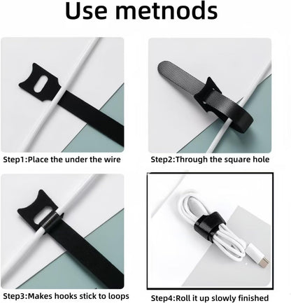 100 PCS 6 Inches Reusable Cable Ties, Adjustable Wire Ties, Cable Organizer, Cord Wrap and Hook Loop Cords V1259-DP01-A-3704