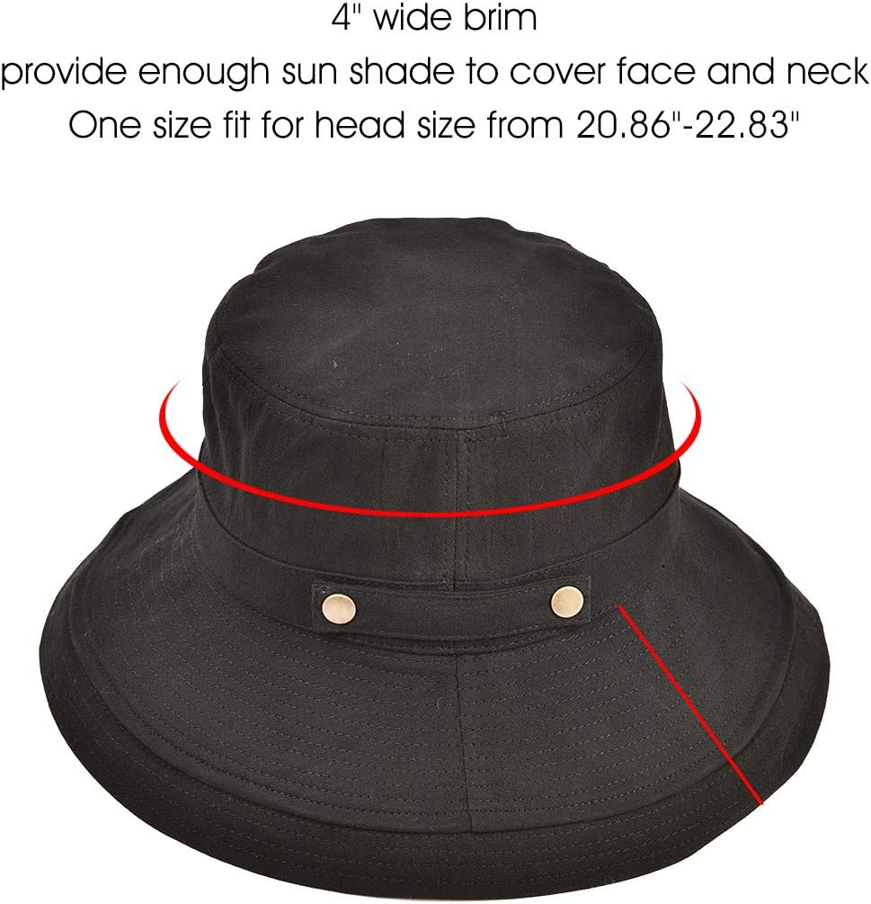 Womens Cotton Wide Brim Sun Hats UPF50 UV Packable Beach Hat Summer Bucket Cap for Travel V1259-DP01-A-3712