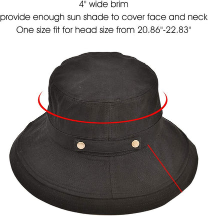 Womens Cotton Wide Brim Sun Hats UPF50 UV Packable Beach Hat Summer Bucket Cap for Travel V1259-DP01-A-3712