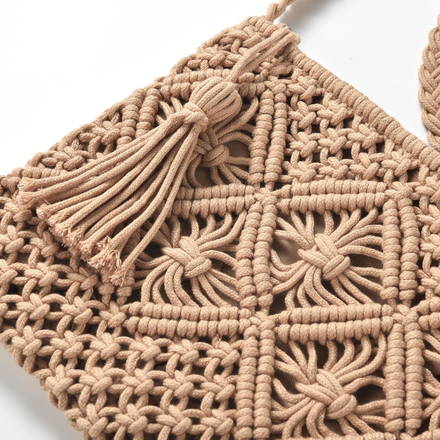 Boho Crossbody Handbag Summer Beach Shoulder Handbag Boho Envelope Clutch Crochet Handmade Purse Tassel V1259-DP01-A-3713