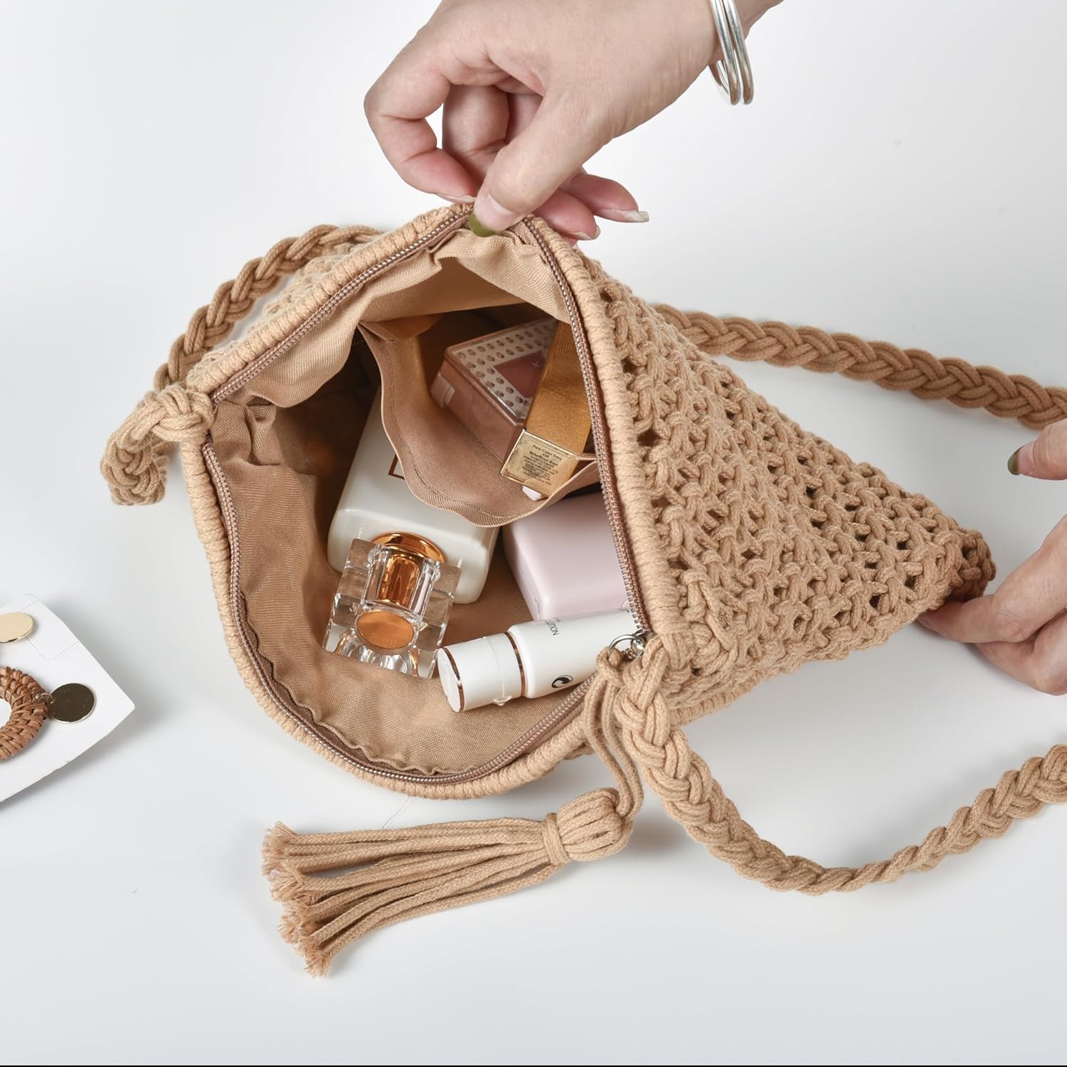 Boho Crossbody Handbag Summer Beach Shoulder Handbag Boho Envelope Clutch Crochet Handmade Purse Tassel V1259-DP01-A-3713