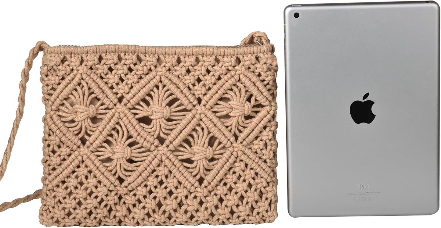 Boho Crossbody Handbag Summer Beach Shoulder Handbag Boho Envelope Clutch Crochet Handmade Purse Tassel V1259-DP01-A-3713