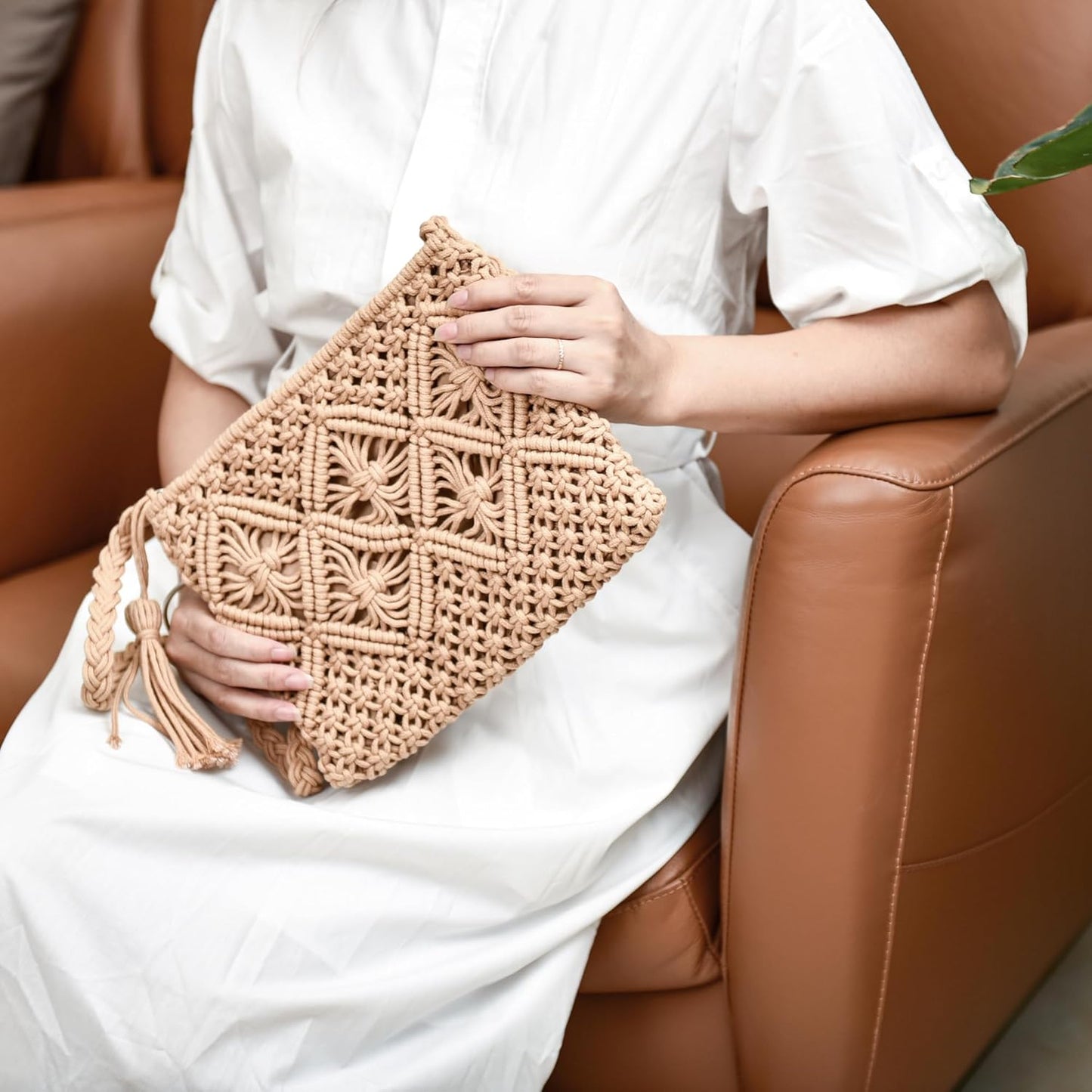 Boho Crossbody Handbag Summer Beach Shoulder Handbag Boho Envelope Clutch Crochet Handmade Purse Tassel V1259-DP01-A-3713