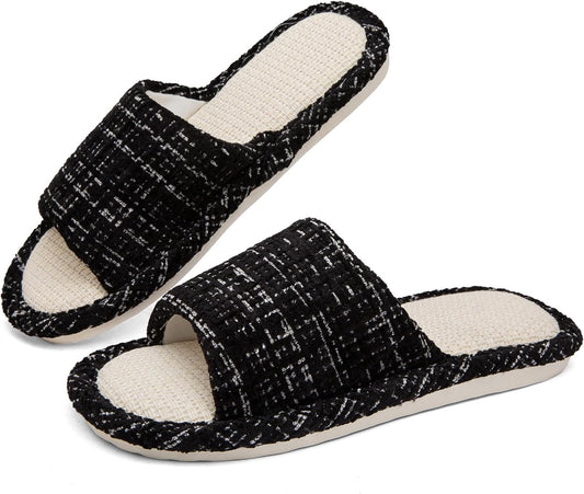 Linen Open Toe Slippers, Soft and Silent Home Slippers for Couples, Casual Comfortable Breathable non-slip V1259-DP01-A-3715