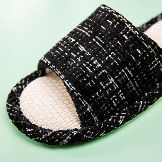Linen Open Toe Slippers, Soft and Silent Home Slippers for Couples, Casual Comfortable Breathable non-slip V1259-DP01-A-3715