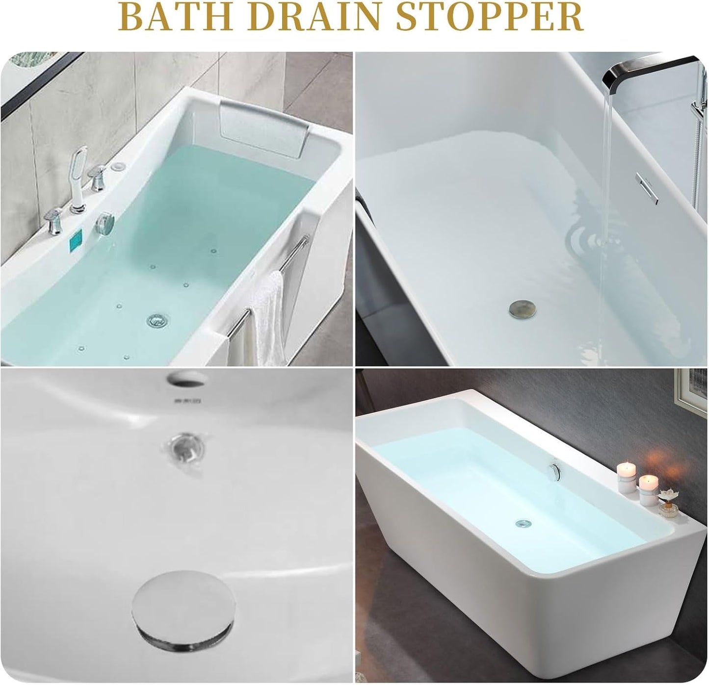 2 Pcs Bathroom Pop Up Sink Drain Stopper 66 mm Bathroom Sink Stopper, Pop-Up Click Clack Plug, Solid Brass V1259-DP01-A-3727