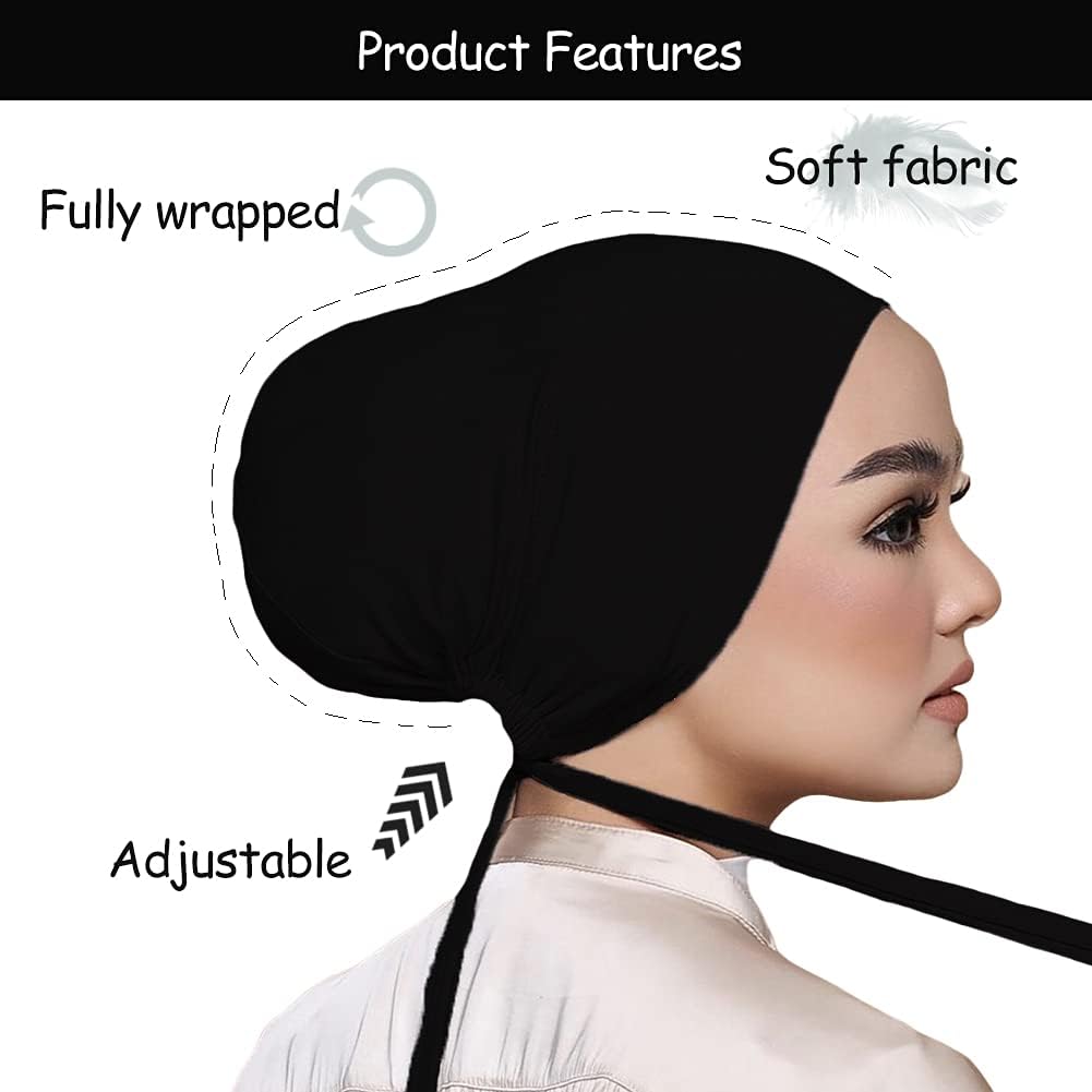 Women Under Scarf Hat Hijab Cap Islamic Muslim Under Scarf Hijab Cap with Tie-Back Closure V1259-DP01-A-3729