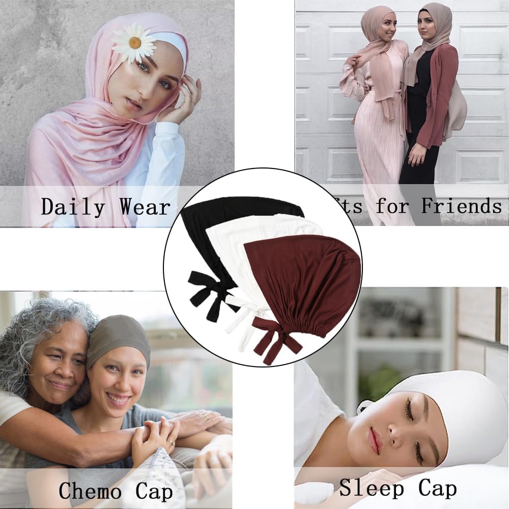 Women Under Scarf Hat Hijab Cap Islamic Muslim Under Scarf Hijab Cap with Tie-Back Closure V1259-DP01-A-3729