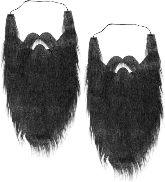 2Pcs Fake Mustache Funny Fake Beard Halloween Decoration Long Fake Moustache Elastic Band Simulation Beard V1259-DP01-A-3731