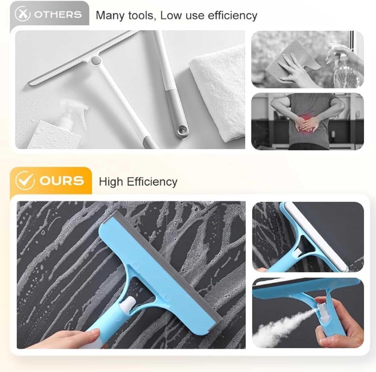 Recyclable Silicone Window Squeegee Kit, 3 in 1 Window Cleaning Scraper, Squeegee and Scrubber with Spray, V1259-DP01-A-3735