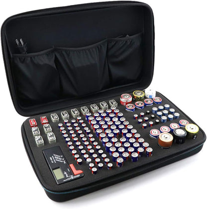 Black EVA Battery Organizer Case with Zipper, Holds 146 Batteries (6D 8C 13 9V 61AA 58AAA), Compact V1259-DP01-A-3754